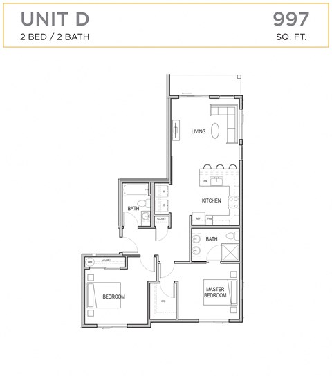 Floor plan for 2 beds, 2 baths, 996 sqft